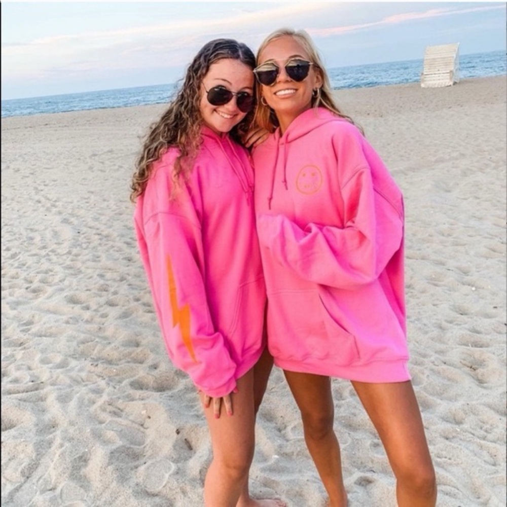 Hot Pink Hoodie Sweatshirt with Florescent Accent lightning bolt - Picture 7 of 7